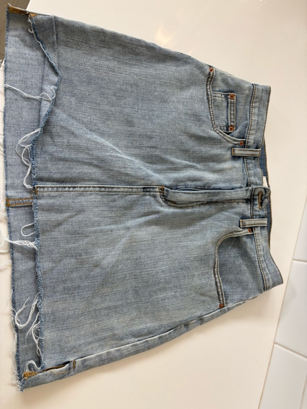 Wilfred light blue denim skirt with contrast stitching